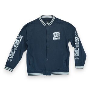 WXYZ Sweatshirt Men's‎ Snaps Closure Blue "Open your mind" Skulls Print Size XL